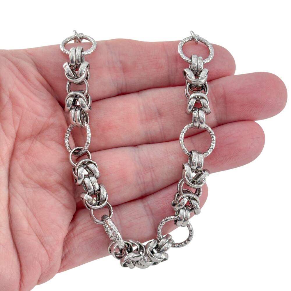 Vintage Italy Sterling Silver 925 Byzantine Link Necklace 17.5"-19.5"